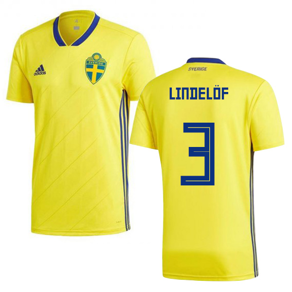 Sweden #3 Lindelof Home Kid Soccer Country Jersey